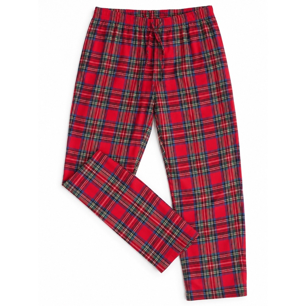 PajamaGram Womens S Stewart Plaid Flannel Pajama Pants Red Cotton Drawstring